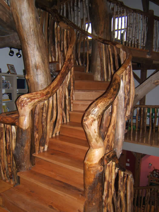 The tree stair case in the timber frame