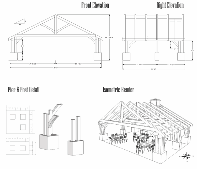 Elevations of the Casa Luna - Timber Frame Outdoor kitchen