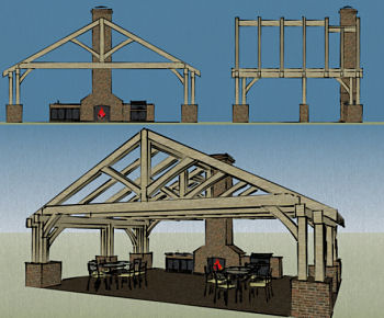 Timber Frame outdoor kitchen 3D model