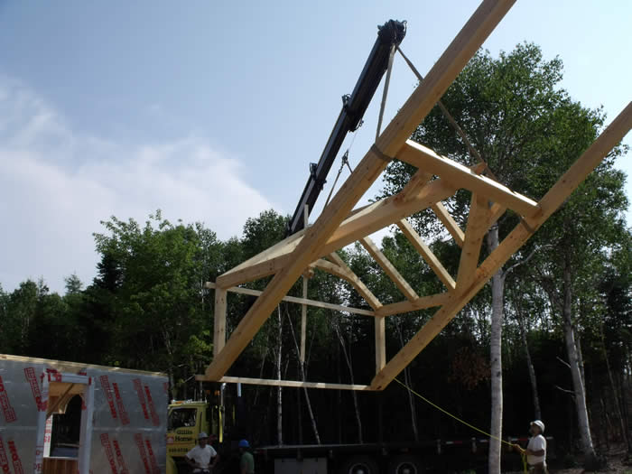 Beginning of lifting the Timber Frame dormer